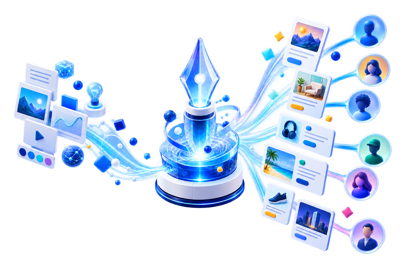Abstract illustration of AI turning content insight and customer variables into one-to-one content