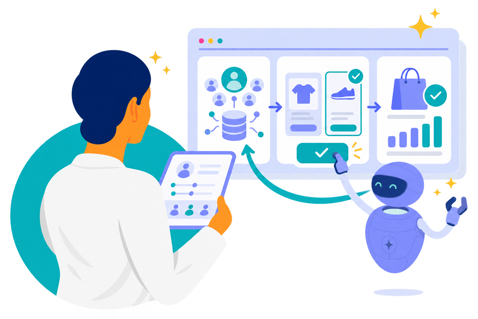 Agentic marketing illustration: AI agents assisting marketing decisioning and execution